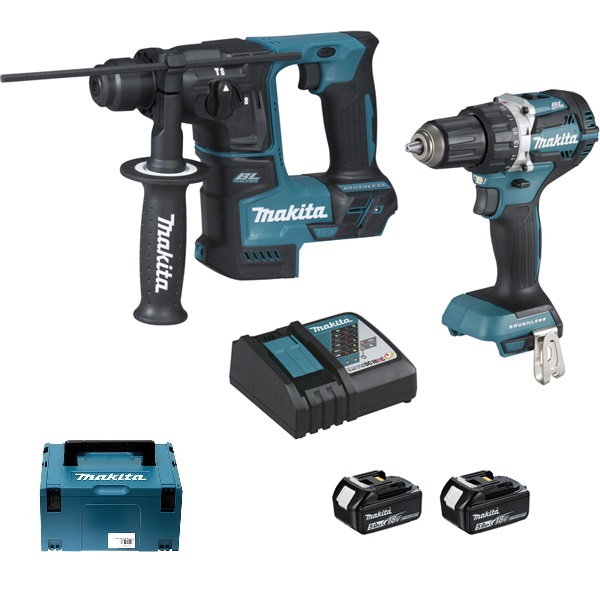 Pack de 2 outils 18 V Perceuse visseuse DDF484 + Perforateur DHR171 + 2 batteries 5 Ah + chargeur + coffret MAKPAC MAKITA DLX2271TJ
