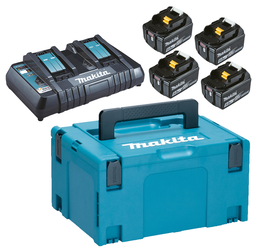 Pack énergie 18 V 4 batteries 5 Ah BL1850B + chargeur DC18RD en coffret MAKPAC MAKITA 197626-8