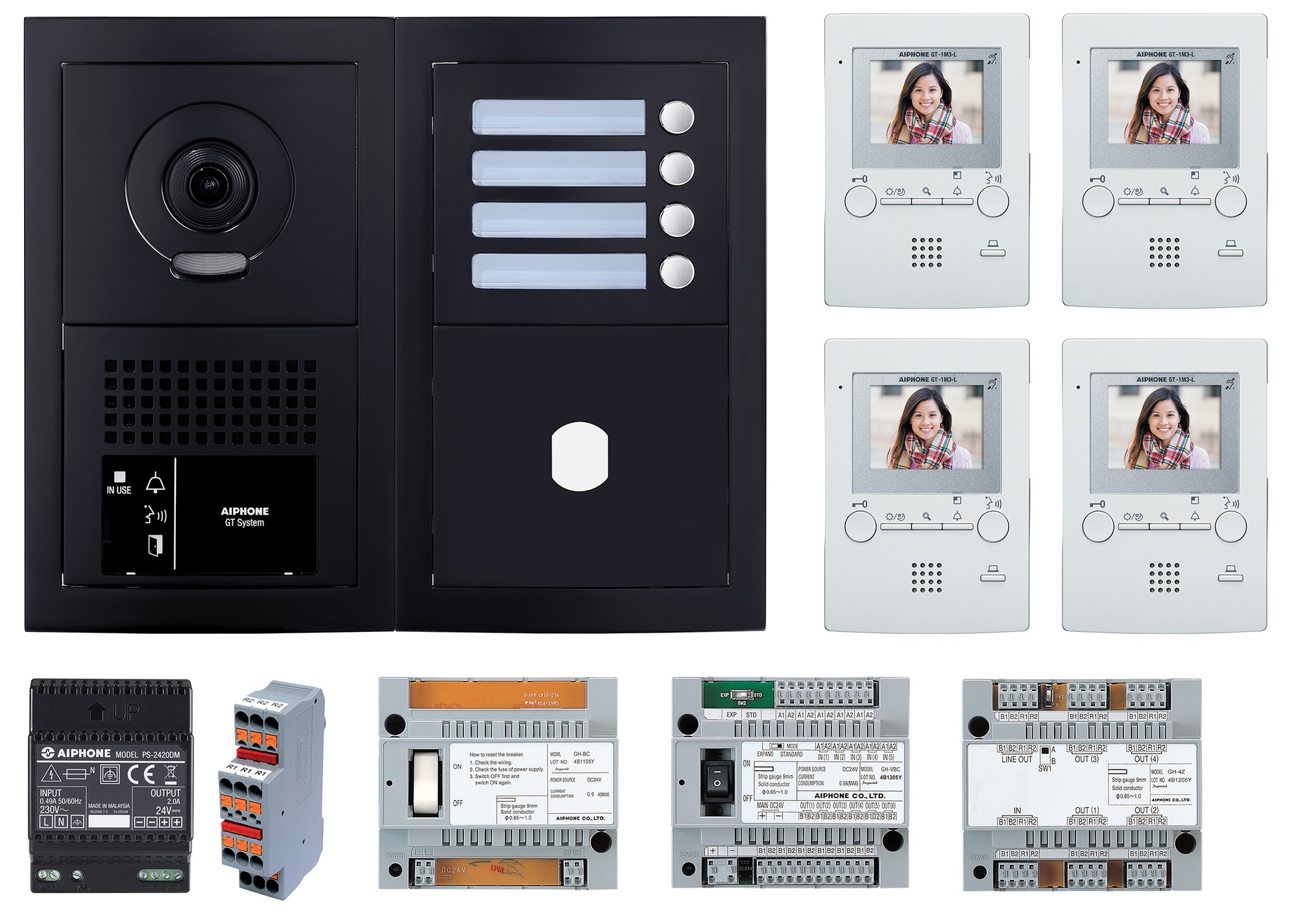 Pack vidéo 4 postes complet noir AIPHONE 200456