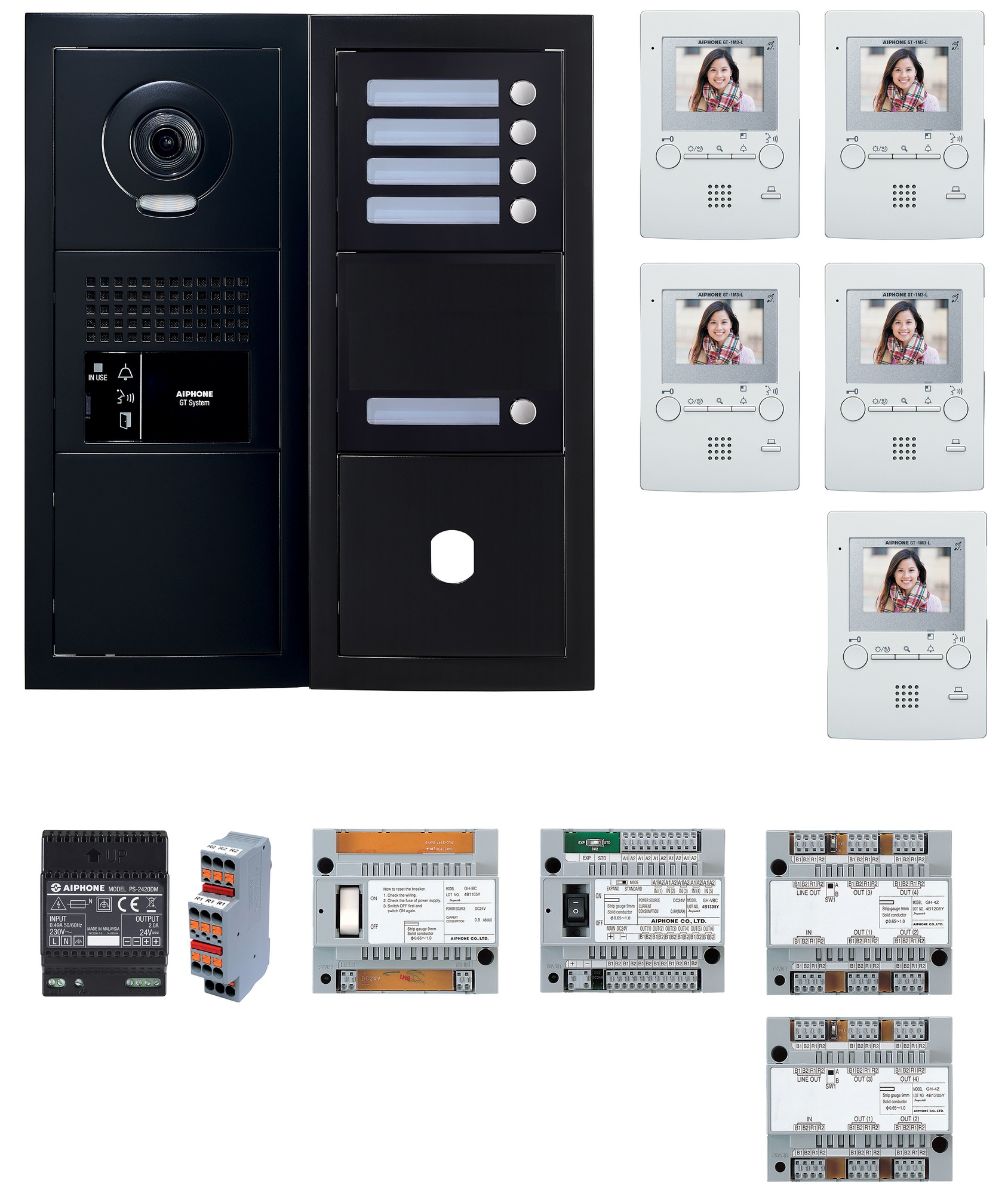 Pack vidéo 5 postes complet noir AIPHONE 200457