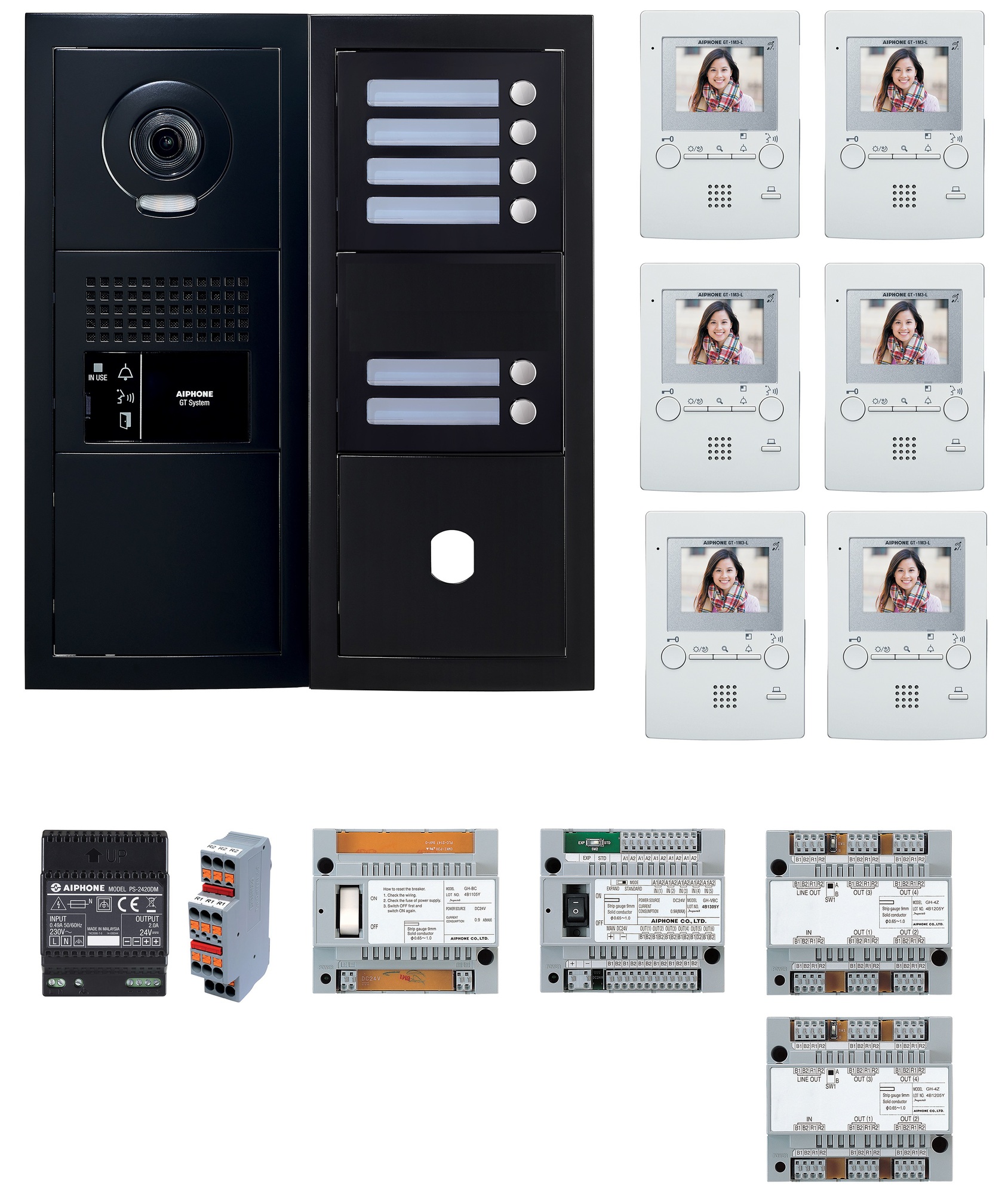Pack vidéo 6 postes complet noir AIPHONE 200458