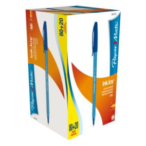 Boîte de 100 stylos Inkjoy bleus à capuchon