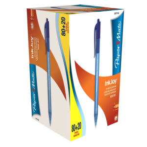 Boîte de 100 stylos Inkjoy bleus rétractables