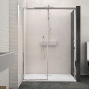 Paroi de douche MACAO sans seuil 155-172 cm blanc transparent côté droite KINEDO PA650BTNED