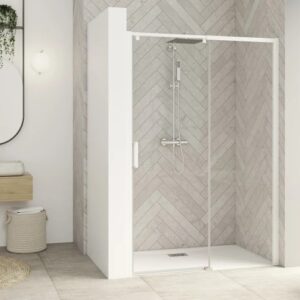 Paroi de douche SMART DESIGN C 127 - 140 cm coulissant profilé blanc sans seuil verre transparent gauche largeur 140 cm KINEDO PA9234BTNEG