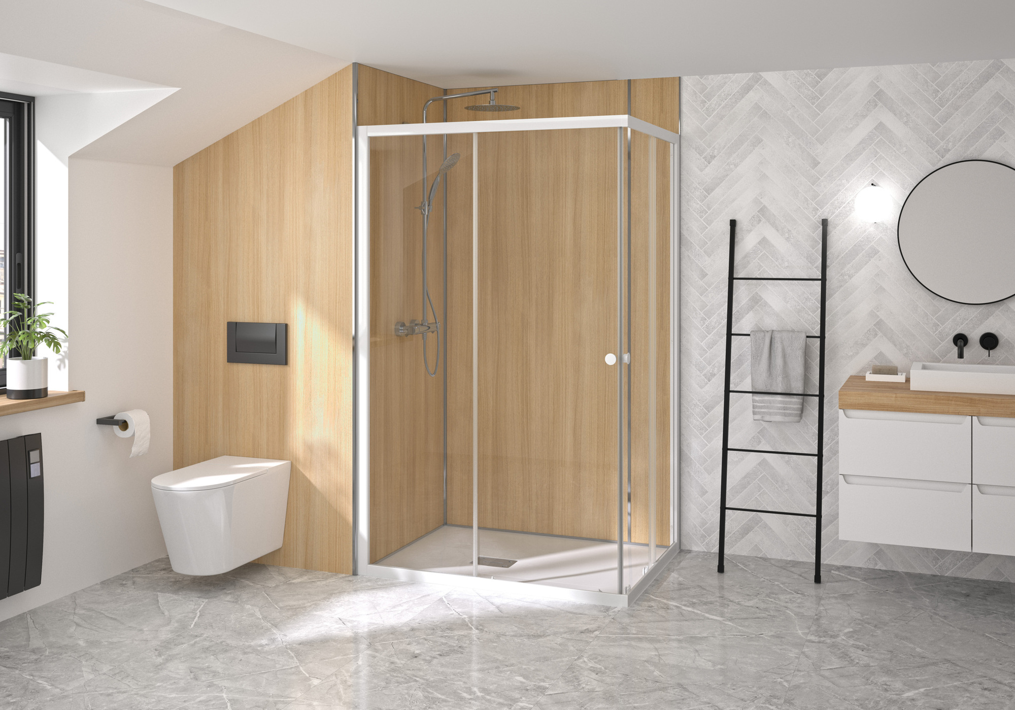 Paroi de douche SUPRA III A 70 cm accès d'angle coulissant droite fixe gauche KINEDO PA1580BTNG