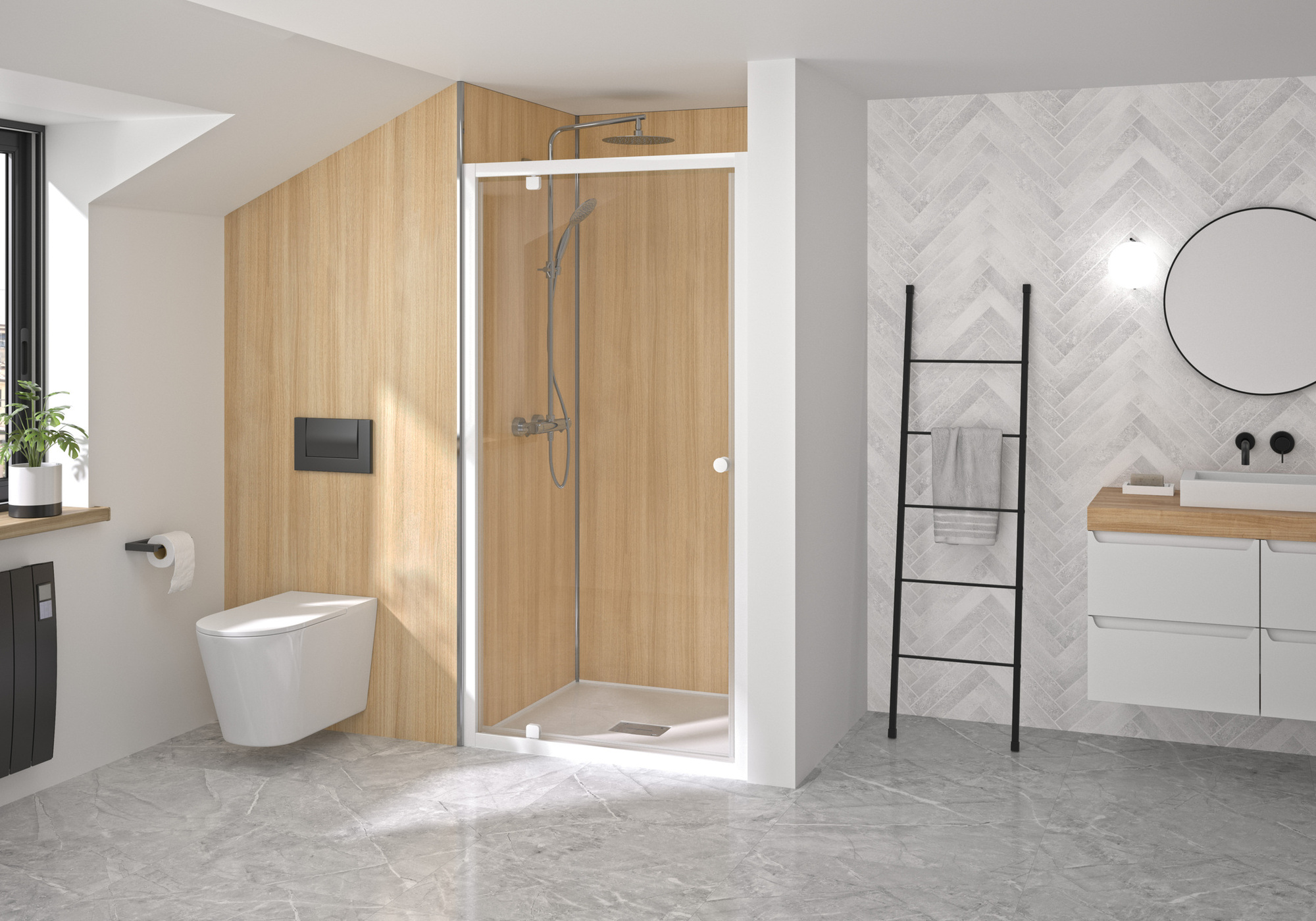 Paroi douche porte pivotante SUPRA P profilé blanc verre transparent 80 cm KINEDO PA1521BTN