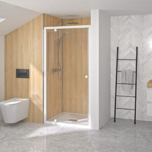Paroi douche porte pivotante SUPRA P profilé blanc verre transparent 90 cm KINEDO PA1522BTN