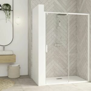 Parois de douche SMART DESIGN coulissant 107 - 120 cm profilé blanc avec verre transparent KINEDO PA9212BTNE