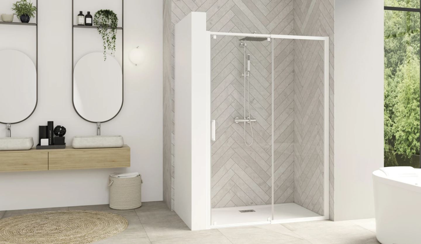 Parois de douche SMART DESIGN coulissant 107 - 120 cm profilé blanc avec verre transparent KINEDO PA9212BTNE