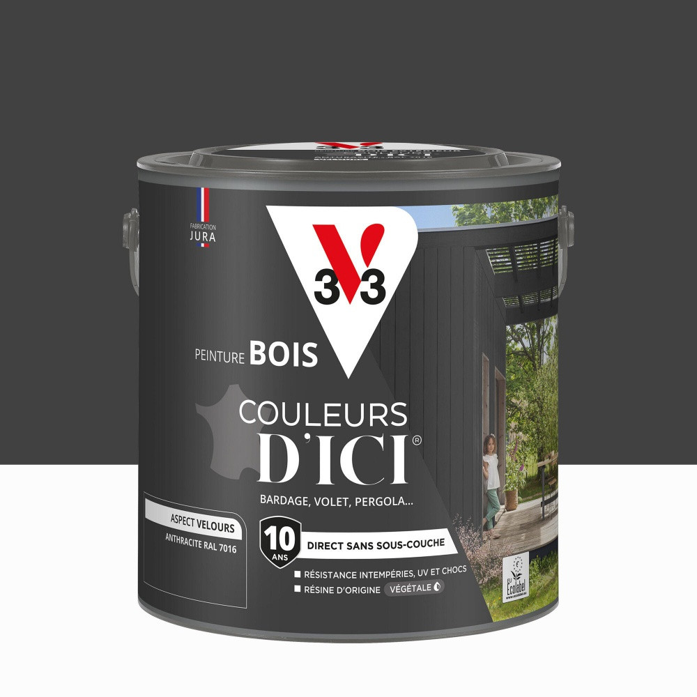 Peinture extérieure bois V33 Couleurs d'ici, anthracite ral 7016 velours 2l