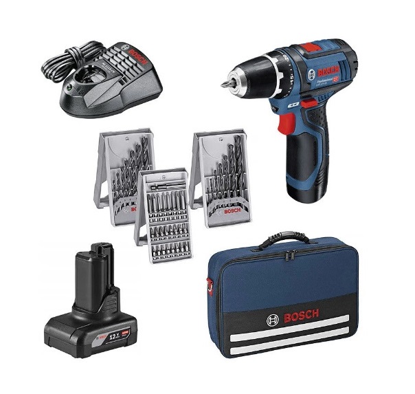 Perceuse-visseuse 12 V GSR 12V-15 + 1 batterie 2 Ah + 1 batterie 4 Ah + chargeur + Sacoche BOSCH 0615990G6L