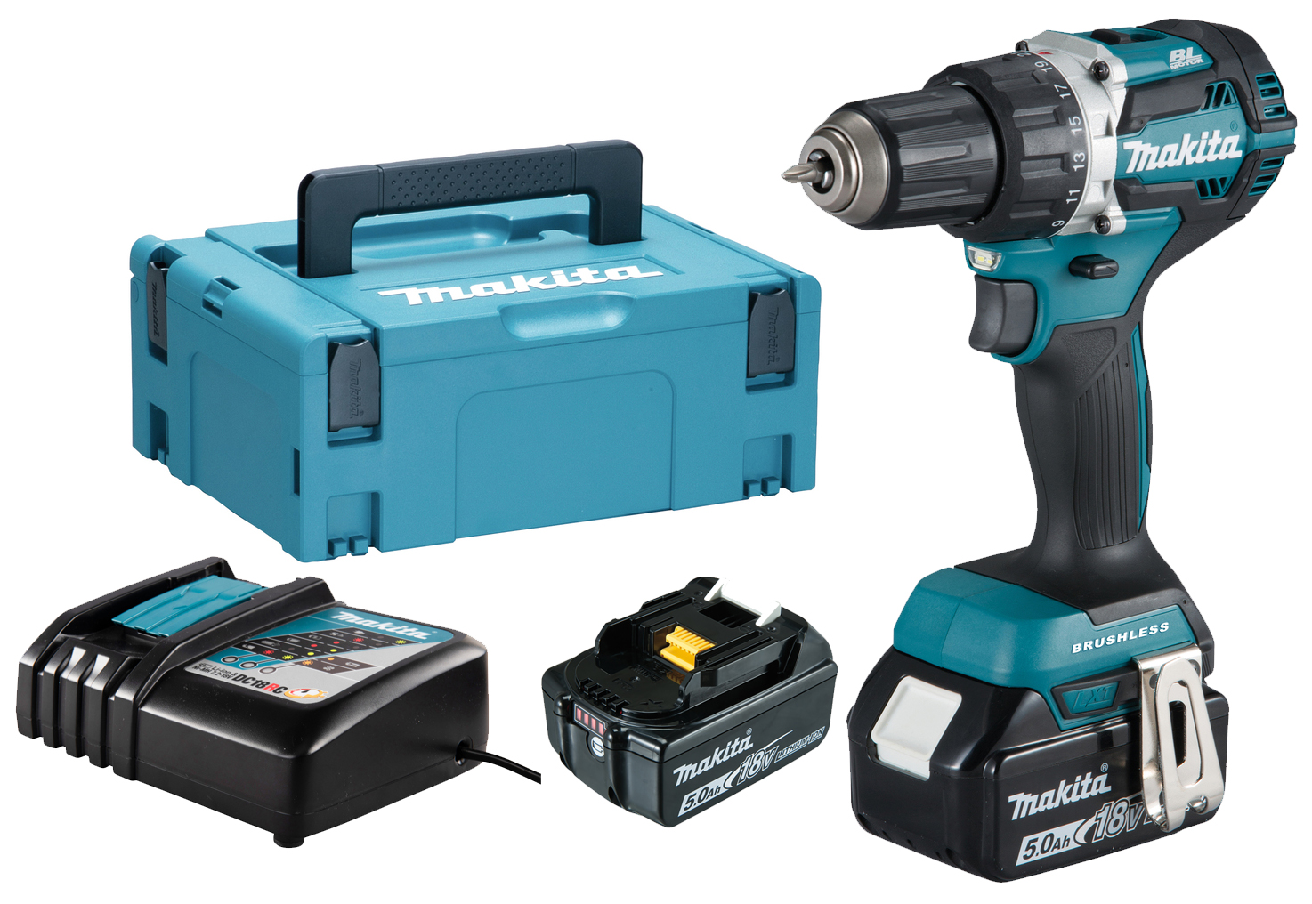 Perceuse-visseuse 18 V + 2 batteries 5 Ah + chargeur + coffret MAKPAC MAKITA DDF484RTJ