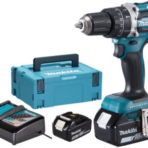 Perceuse visseuse à percussion 18 V + 2 batteries 5 Ah + chargeur + coffret MAKPAC MAKITA DHP484RTJ