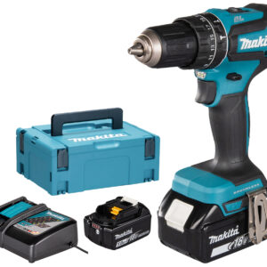 Perceuse-visseuse à percussion 18 V + 2 batteries 5 Ah + chargeur rapide + coffret MAKPAC MAKITA DHP485RTJ