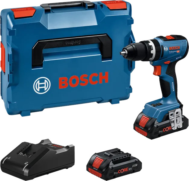 Perceuse-visseuse à percussion 18 V GSB 18V-65 + 2 batteries PROCORE 4 Ah + chargeur + L-BOXX BOSCH 06019N3306