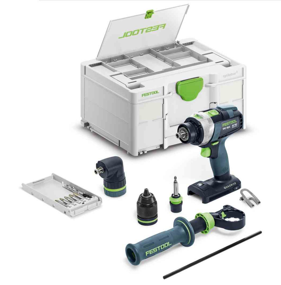 Perceuse-visseuse à percussion 18V QUADRIVE TPC 18/4 I-Basic-Set (sans batterie ni chargeur) + coffret Systainer SYS3 DF M 187 FESTOOL 577625