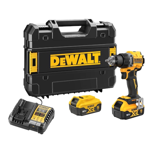 Perceuse-visseuse compacte XR 18 V Brushless + 2 batteries 5 Ah + chargeur avec T-STAK DEWALT DCD794P2T-QW