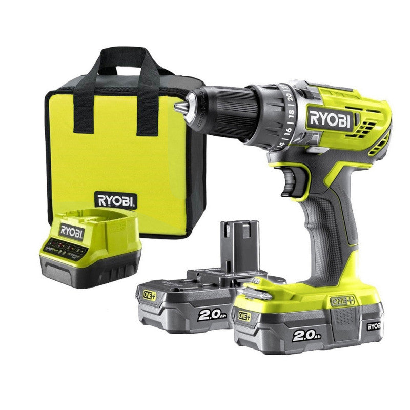 Perceuse-visseuse sans fil RYOBI R18DD3-220S 18V One+ 2 bat Li-Ion 2Ah + chargeur rapide & sac de transport