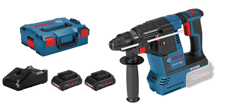 Perforateur SDS Plus 18 V GBH 18V-26 + 2 batteries Procore 4 Ah + chargeur + coffret L-BOXX BOSCH 061190900Q