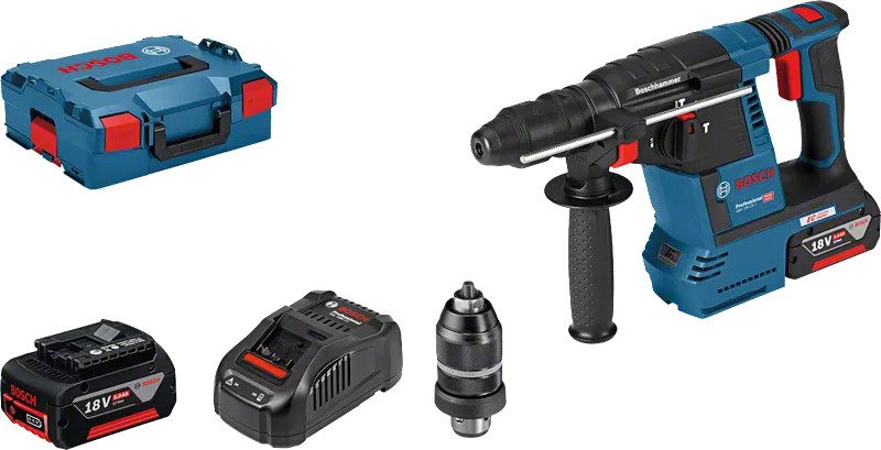 Perforateur SDS-Plus 18 V GBH 18V-26 F Professional + 2 batteries 5 Ah + chargeur rapide + coffret L-BOXX BOSCH 0611910007