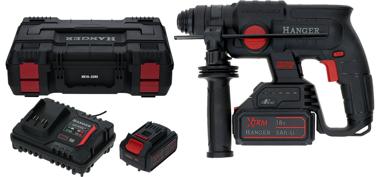 Perforateur SDS-Plus 18 V HX18-22X5 + 2 batteries 5 Ah + chargeur + Hangbox HANGER 401201