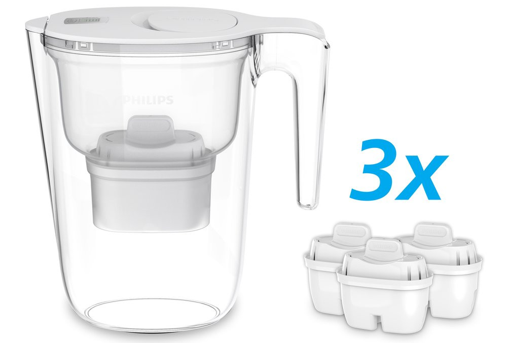 Carafe filtrante 2,6 L blanche avec 3 filtres en microfiltration PHILIPS