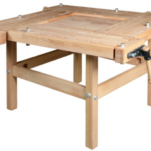 Plateau d’établi - SCHOOL 3 - hêtre massif 1600 x 1600 x 80 mm - 4 postes - perçage 19 mm
