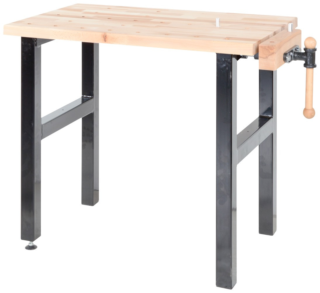 Établi de bricolage 1000 mm avec étau - Plateau hêtre massif et pieds acier