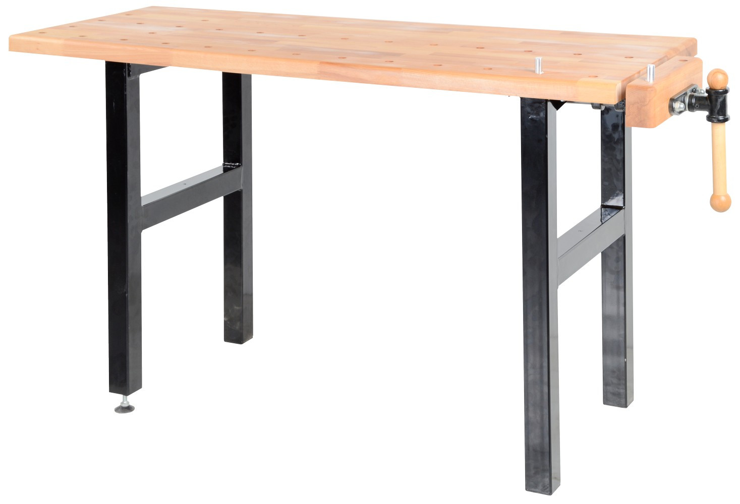 Établi de bricolage 1500 mm avec étau - Plateau hêtre massif et pieds acier