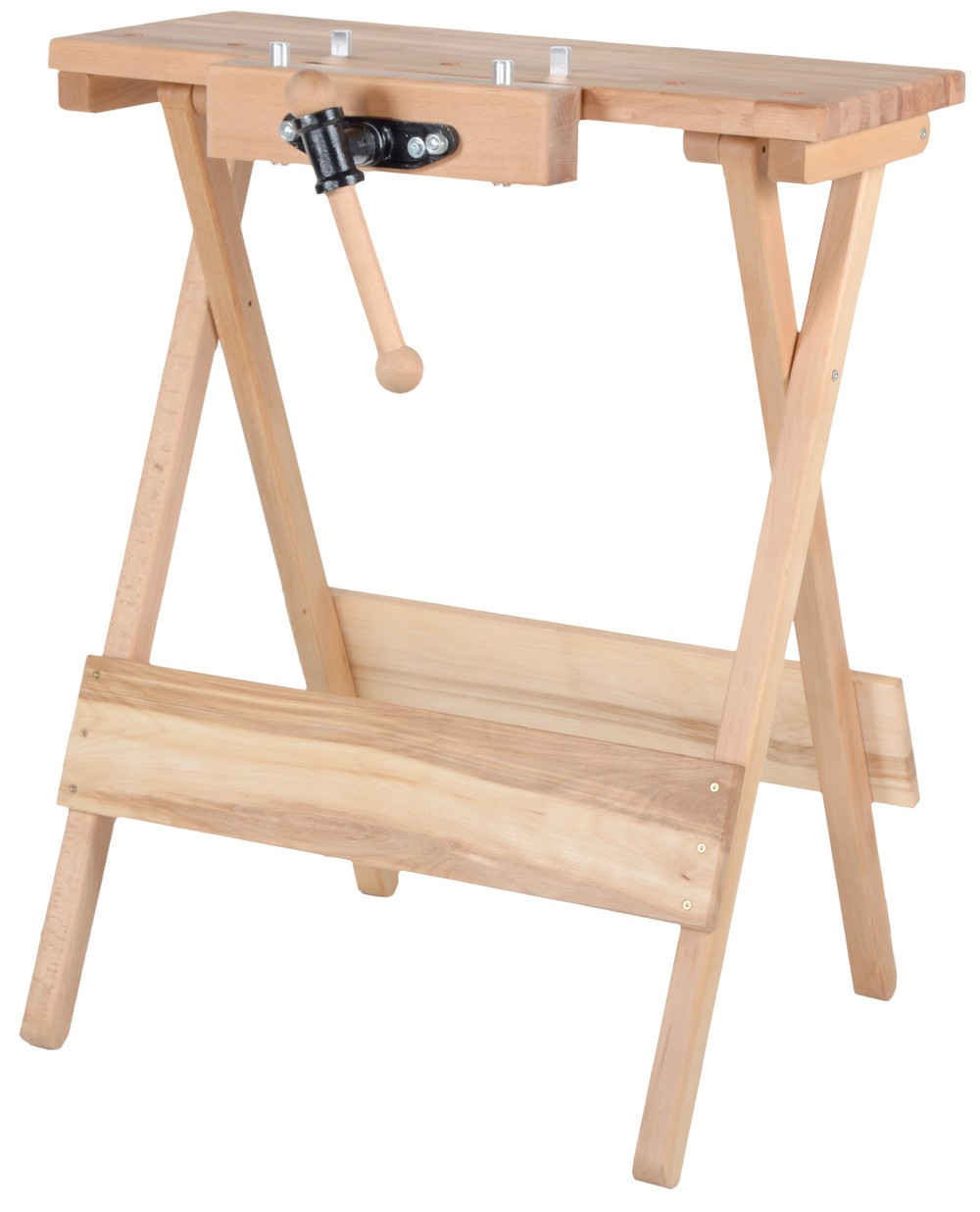 Établi pliant mobile - hêtre massif 800 x 100 x 1000 mm - 1 presse - perçage 19 mm