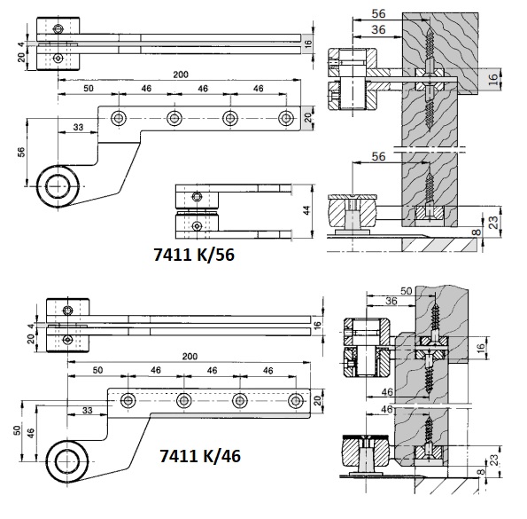 Pivot du haut 7411 K/46 complet en acier zingué pour porte à recouvrement simple action DORMA 45305015