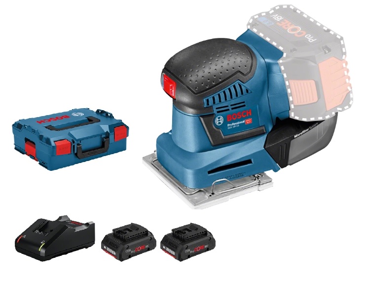 Ponceuse vibrante 18 V GSS 18V-10 + 2 batteries Procore 4 Ah + chargeur GAL 18V-40 + coffret L-BOXX BOSCH 06019D020Q