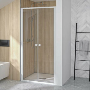 Porte de douche SUPRA 2P pivotante 80 cm profilé blanc verre transparent KINEDO PA1530BTN