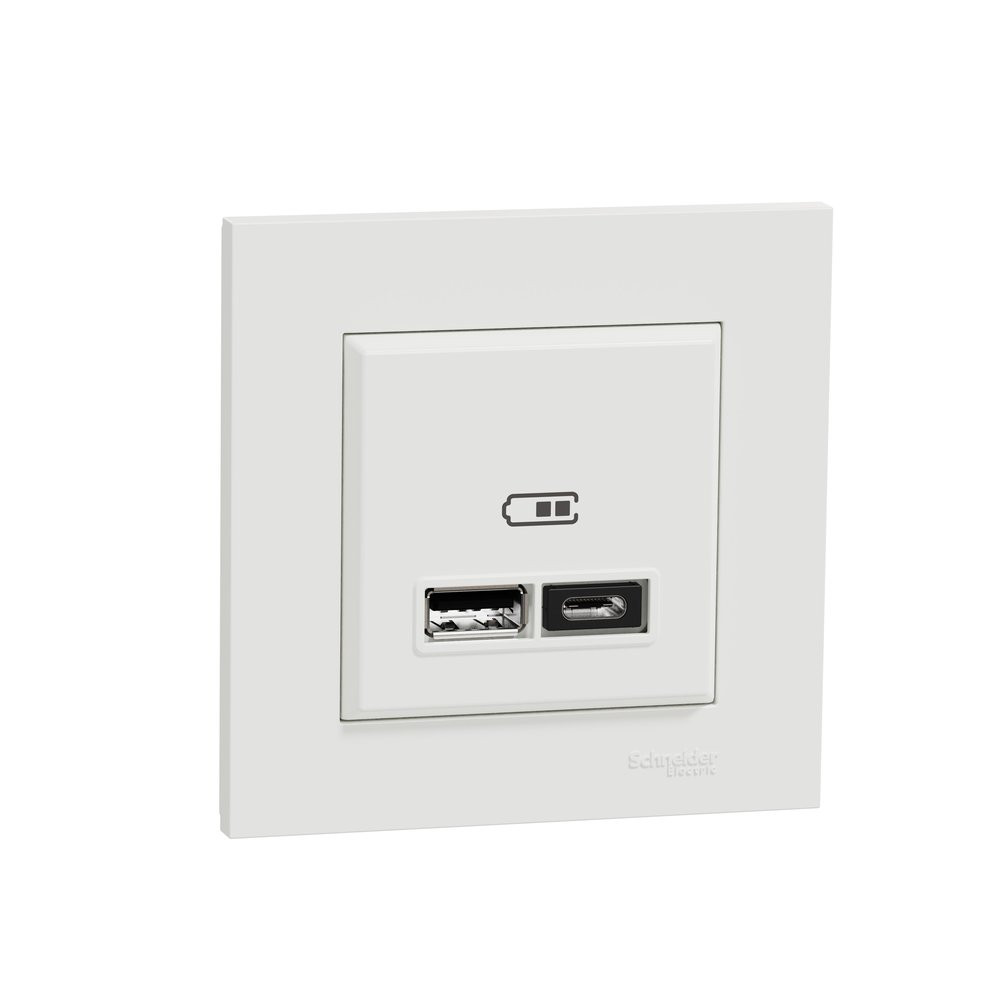 Prise chargeur double usb A+C complet Miluz, SCHNEIDER ELECTRIC, blanc
