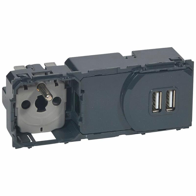 Prise de courant et chargeur double USB CÉLIANE précâblées 250 V LEGRAND 067106