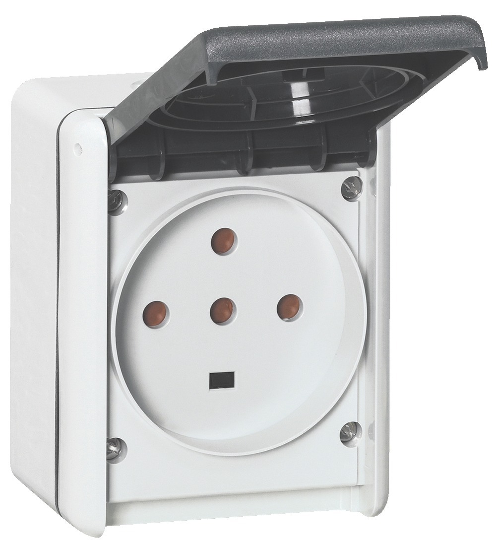 Prise étanche 3P+T+N PLEXO complet gris IP44 32 A LEGRAND 055877