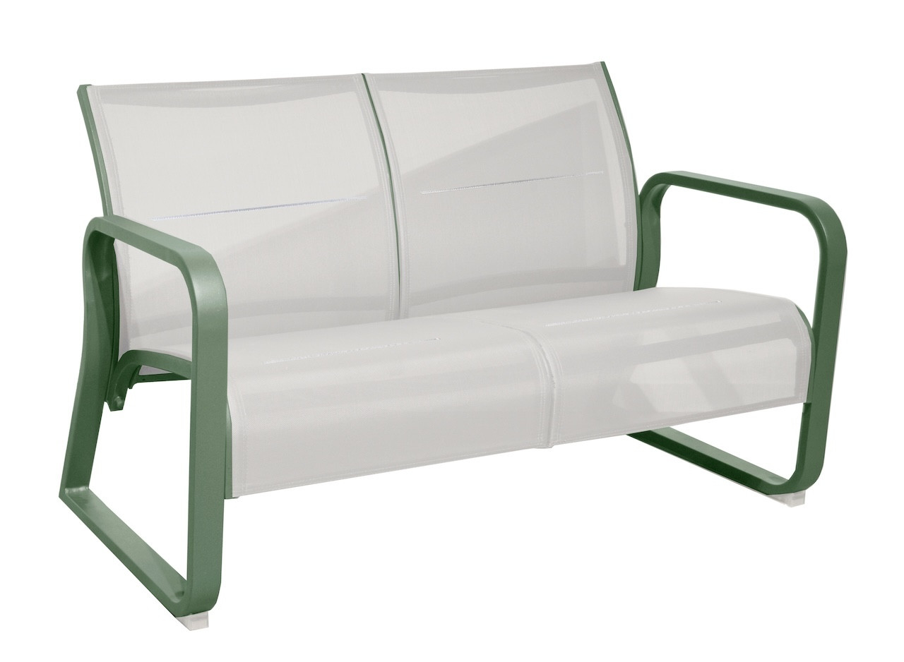 Canapé lounge 2 places en aluminium et TPEP matelassé - QUENZA II - Coloris amande et chevron crème