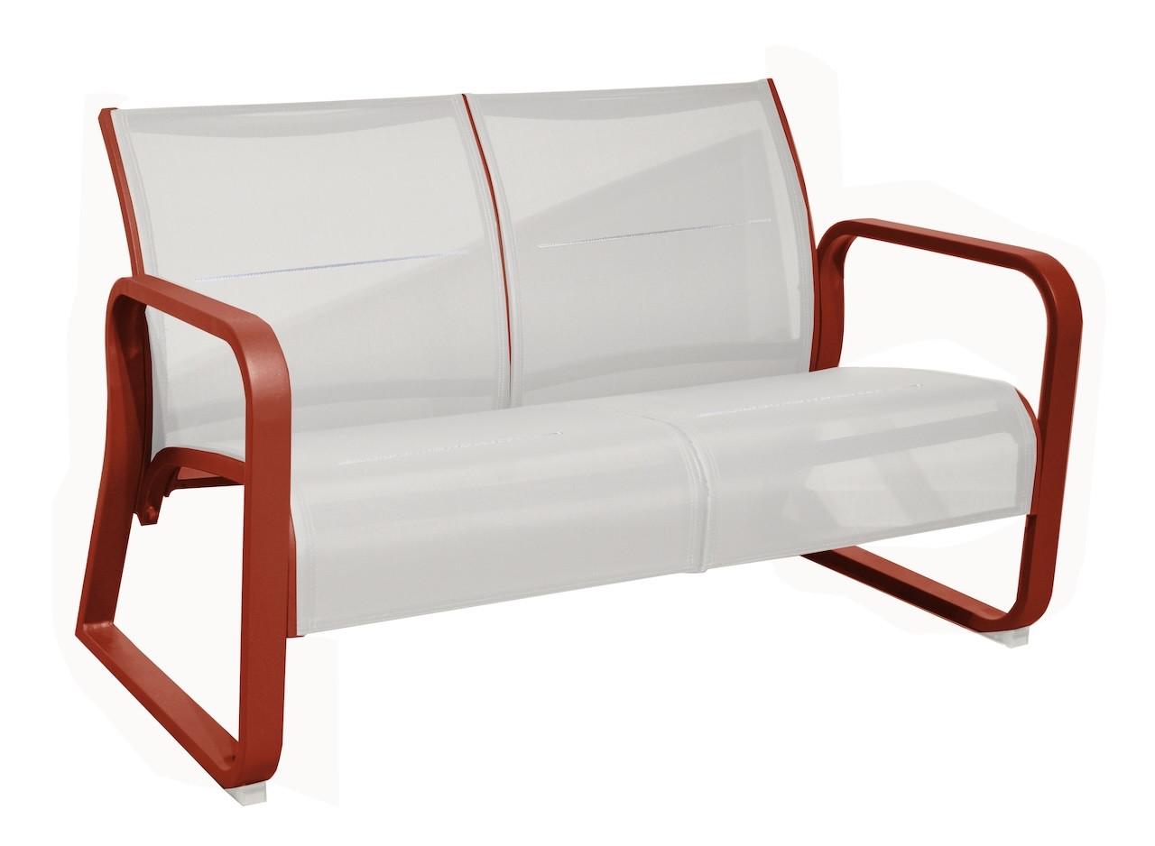 Canapé lounge 2 places en aluminium et TPEP matelassé - QUENZA II - Coloris terra et chevron crème