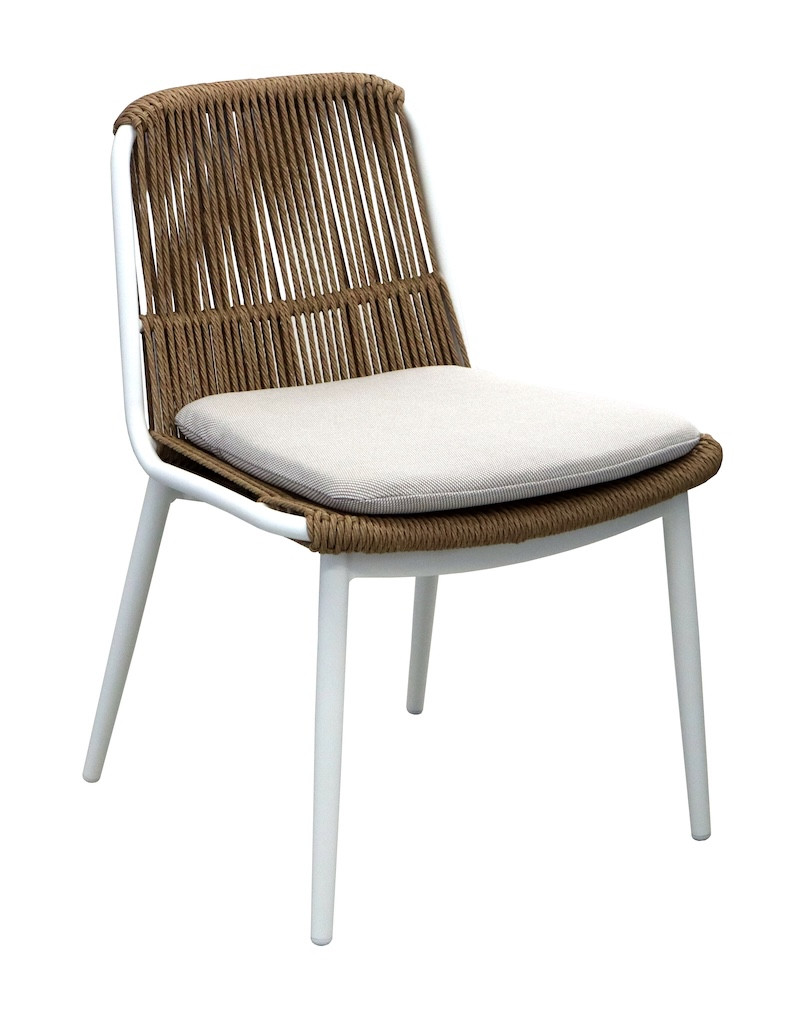 Chaise de repas - COMO - Blanc / Wicker Twist naturel - Aluminium époxy