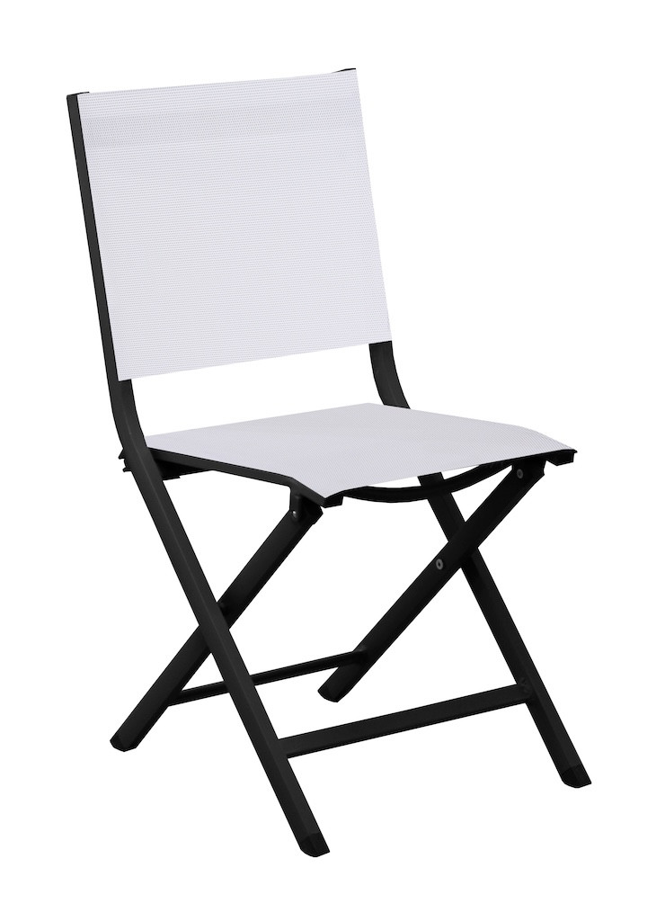 Chaise pliante - THEMA - Aluminium époxy graphite - Toile TPEP chiné blanc