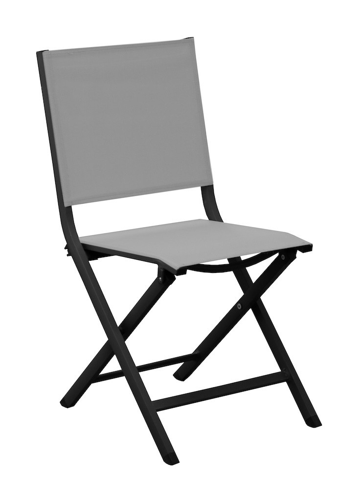 Chaise pliante - THEMA - Aluminium époxy graphite - Toile TPEP perle