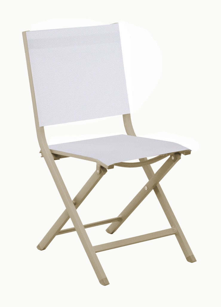 Chaise pliante - THEMA - Aluminium époxy sand - Toile TPEP chiné blanc