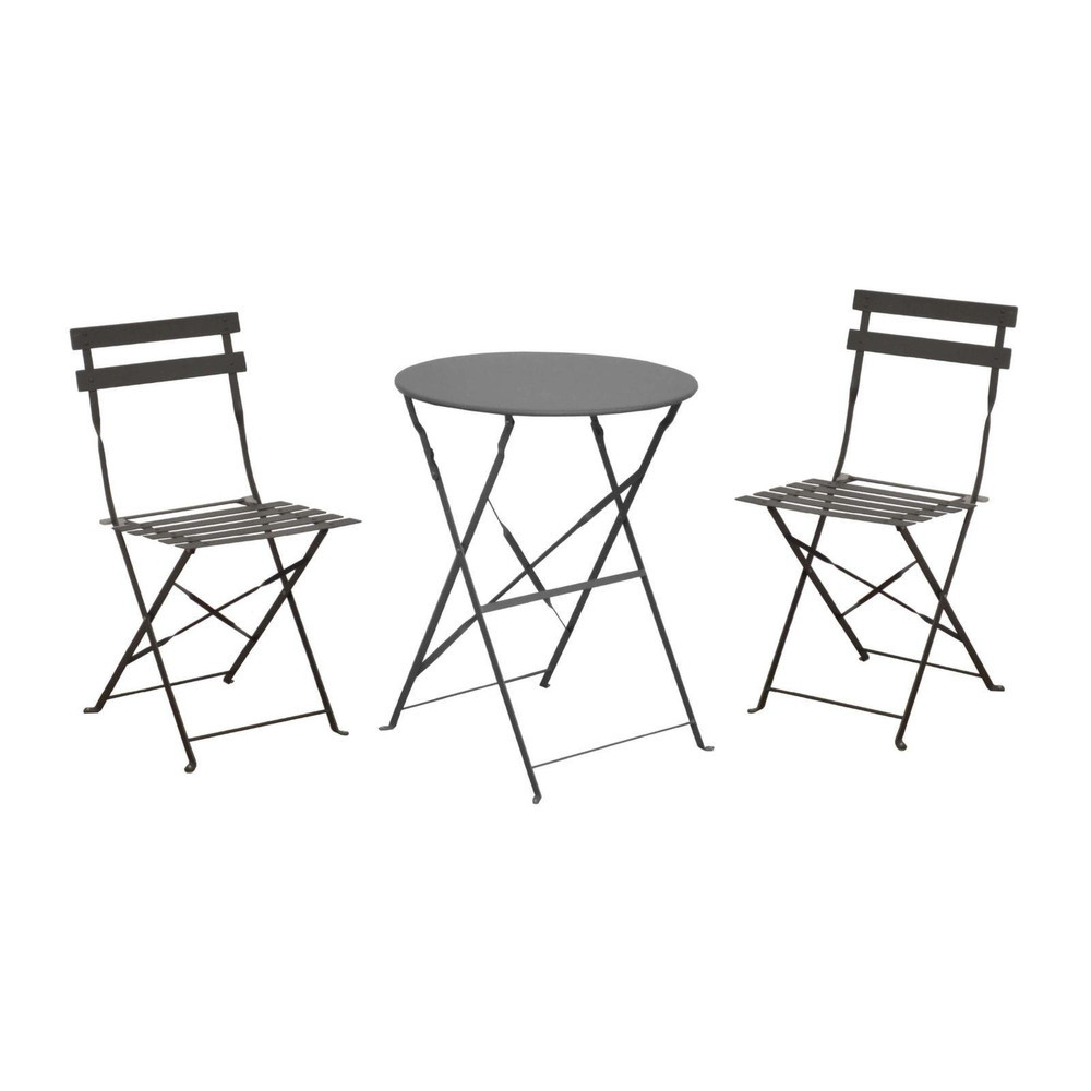 Ensemble Guéridon de jardin Cuba Ø 60 cm - grey + 2 Chaises pliante Cuba
