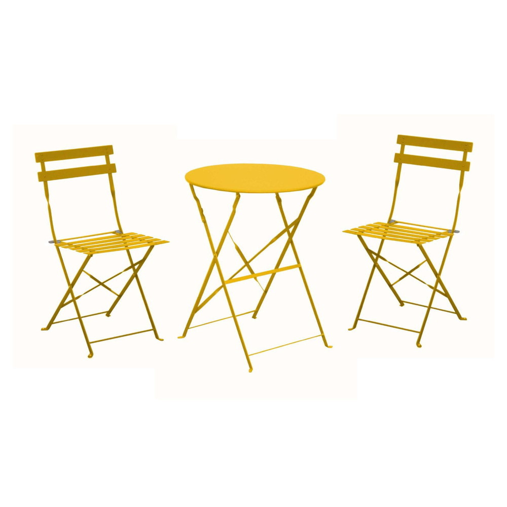 Ensemble Guéridon de jardin Cuba Ø 60 cm - miel + 2 Chaises pliante Cuba