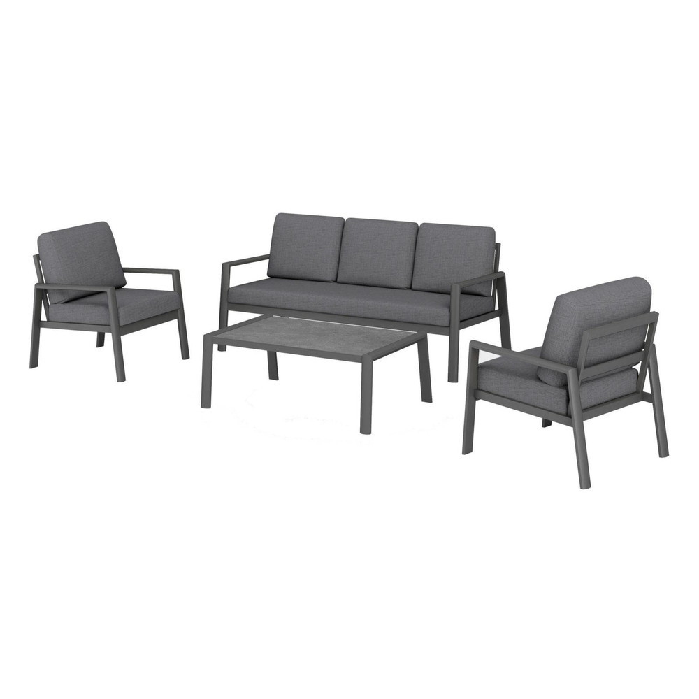 Ensemble salon de jardin complet 4 places Oceane II en Aluminium - grey/gris foncé