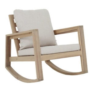 Fauteuil à bascule en acacia FSC avec coussins - PHUKET - Coloris naturel et crème
