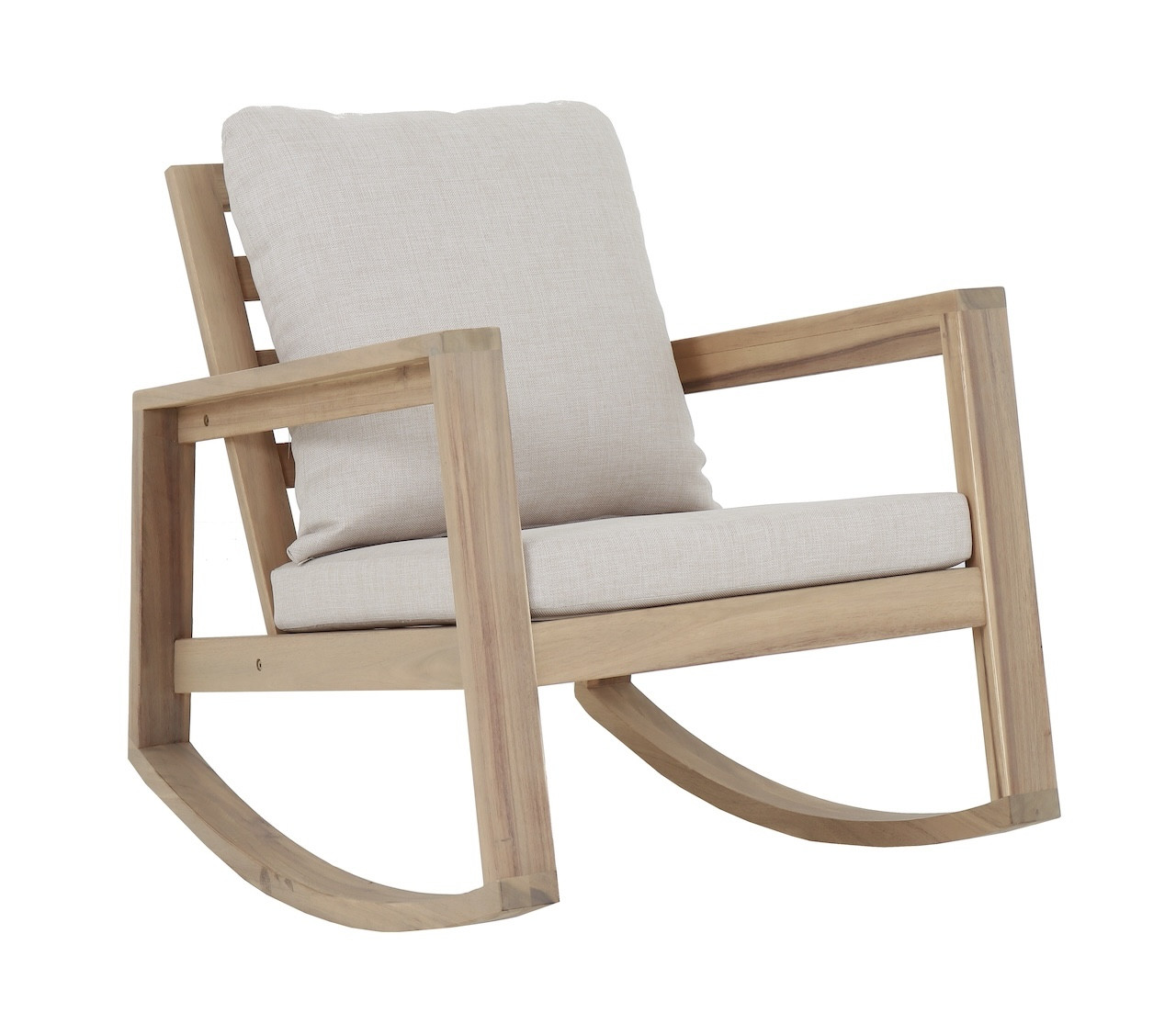Fauteuil à bascule en acacia FSC avec coussins - PHUKET - Coloris naturel et crème