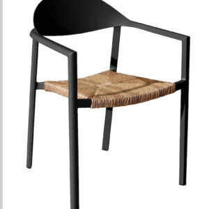 Fauteuil empilable - BAGE - Aluminium époxy graphite - Assise wicker noir