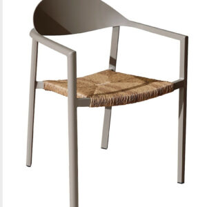 Fauteuil empilable - BAGE - Aluminium époxy sand - Assise wicker beige